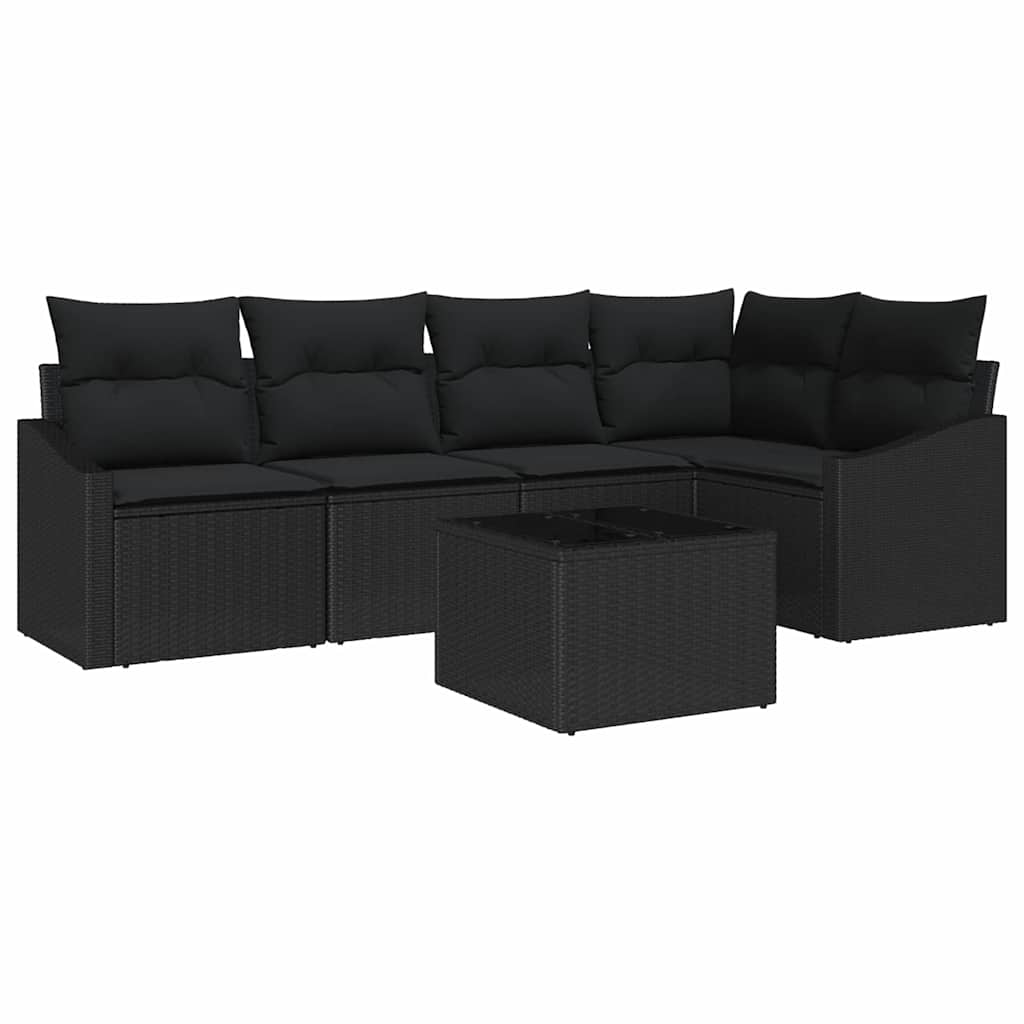 Set de canapele pentru grădină cu pernă 6 pcs Negru poliratan
