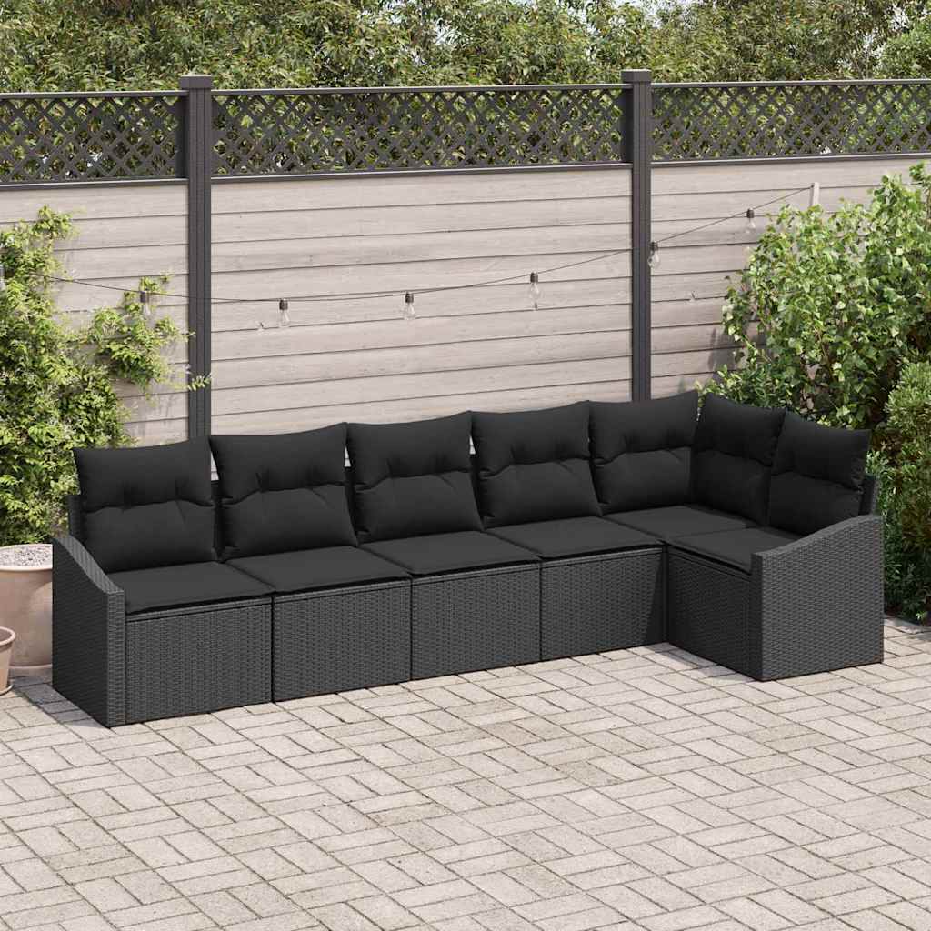 Set de canapele pentru grădină cu pernă 6 pcs Negru poliratan