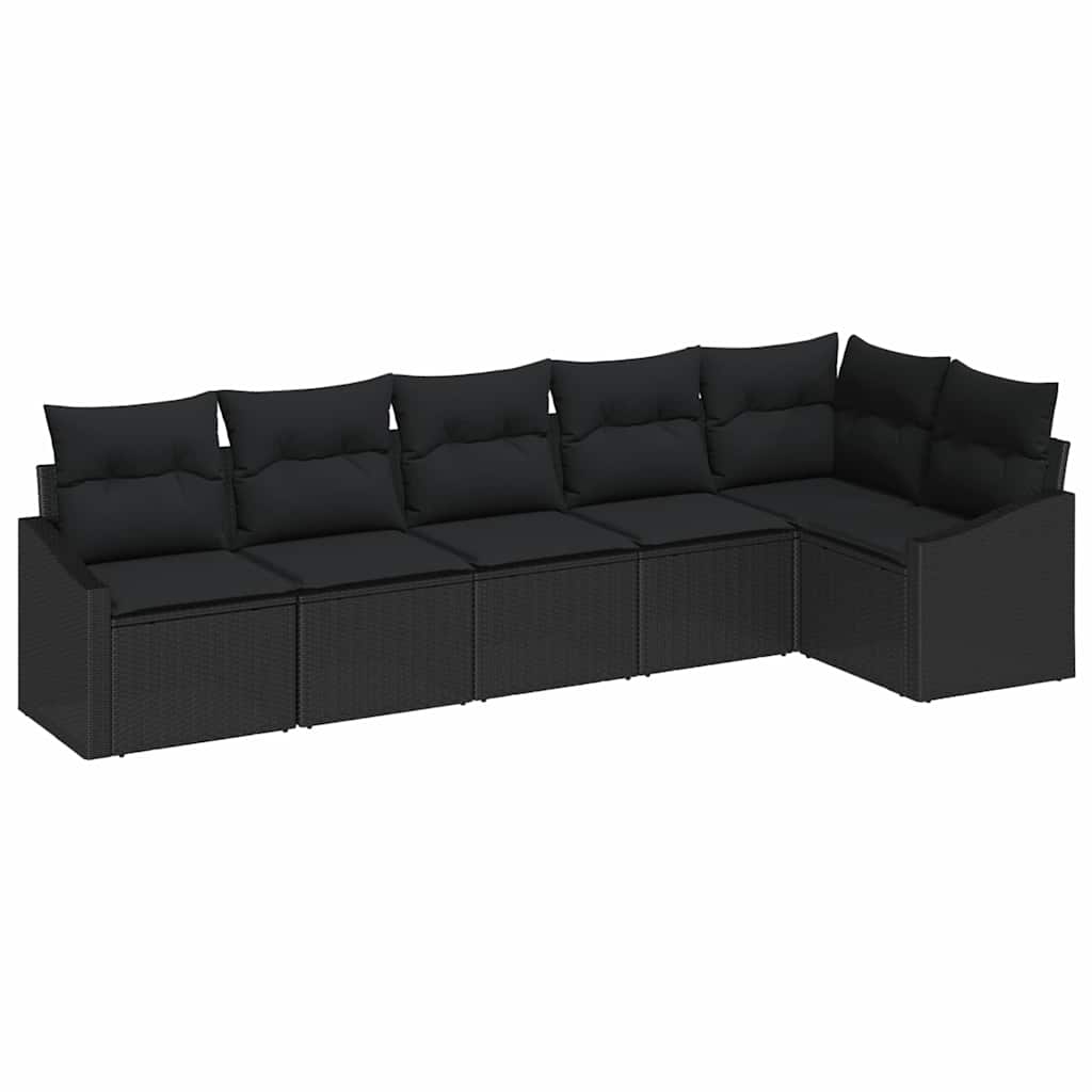 Set de canapele pentru grădină cu pernă 6 pcs Negru poliratan