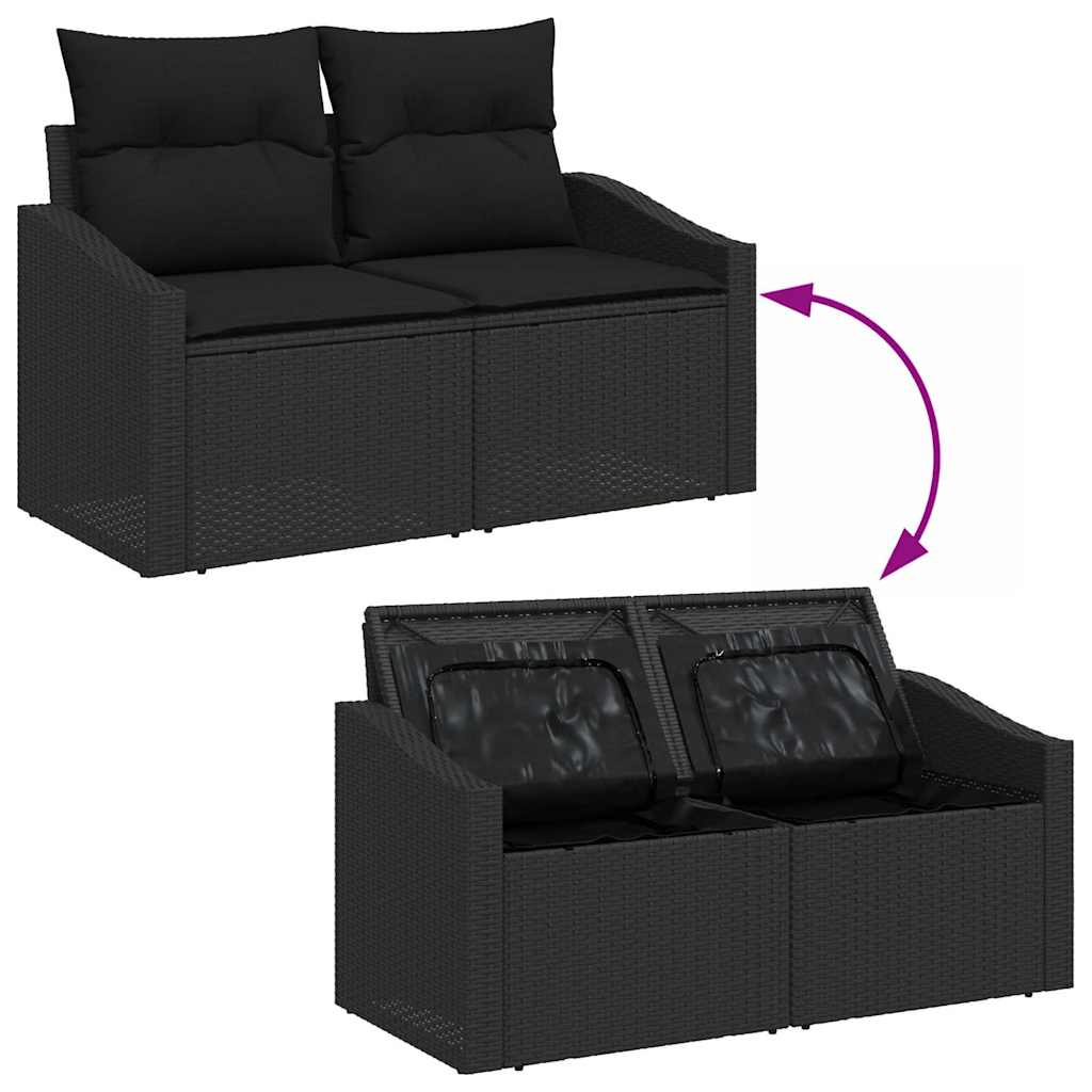 Set de canapele pentru grădină cu pernă 6 pcs Negru poliratan