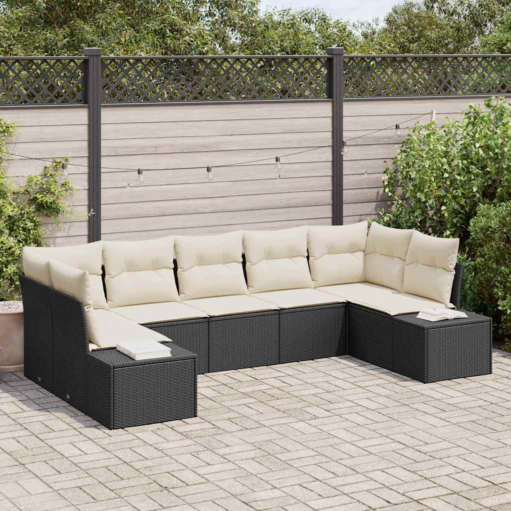 Set de canapele pentru grădină 7 pcs Negru și Crem Rattan poli