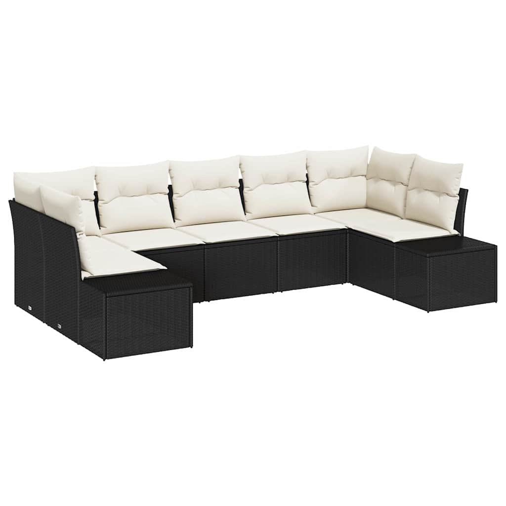Set de canapele pentru grădină 7 pcs Negru și Crem Rattan poli