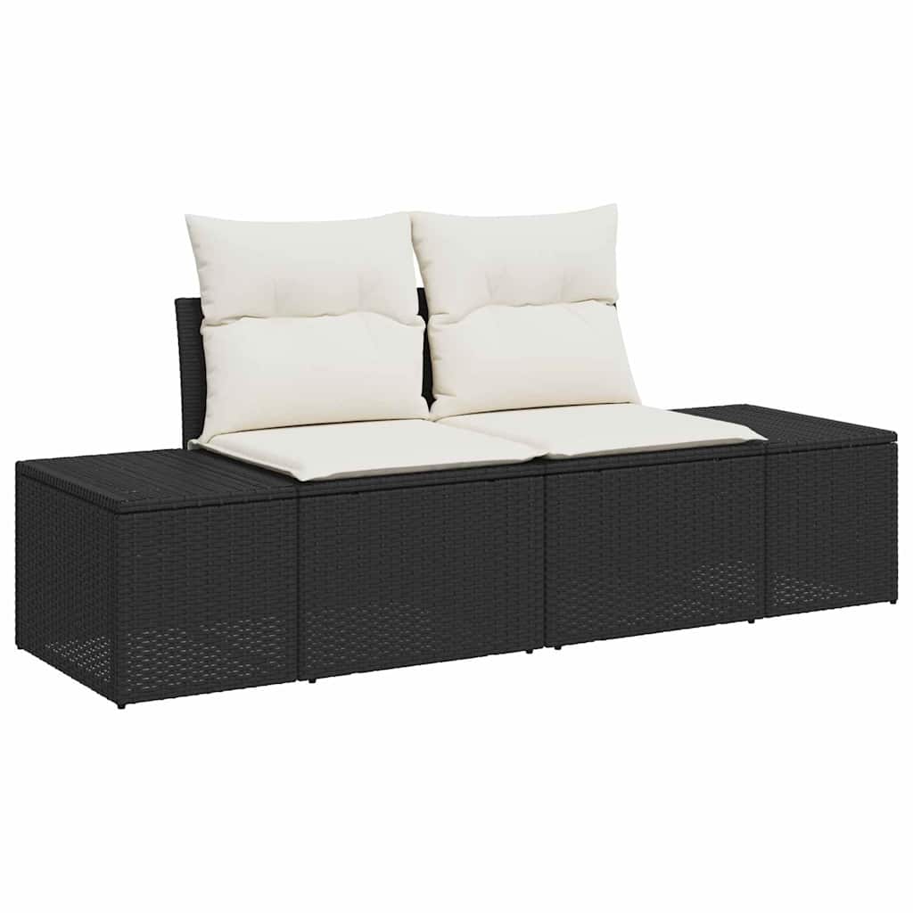 Set de canapele pentru grădină 7 pcs Negru și Crem Rattan poli