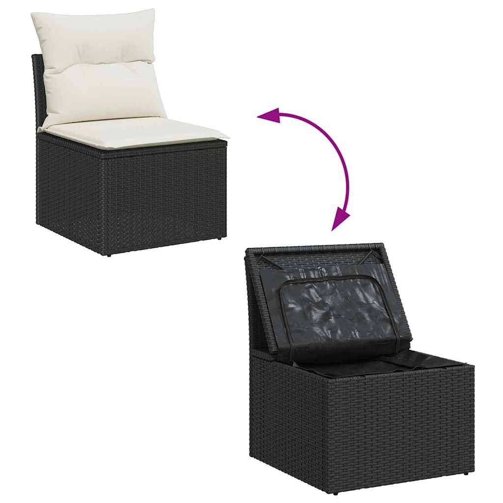 Set de canapele pentru grădină 7 pcs Negru și Crem Rattan poli
