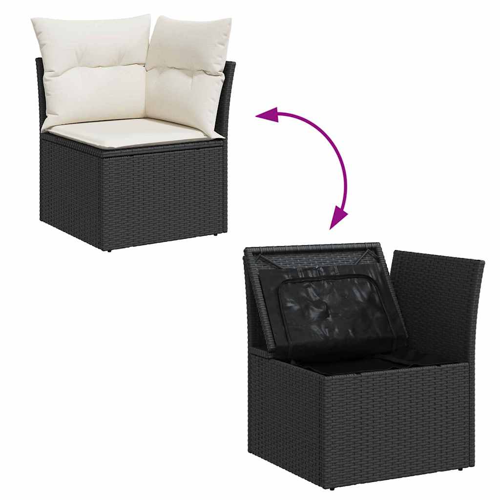 Set de canapele pentru grădină 7 pcs Negru și Crem Rattan poli
