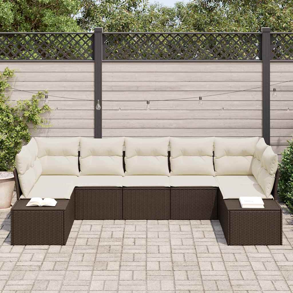 Set de canapele pentru grădină 7 pcs Maro și Crem Rattan poli