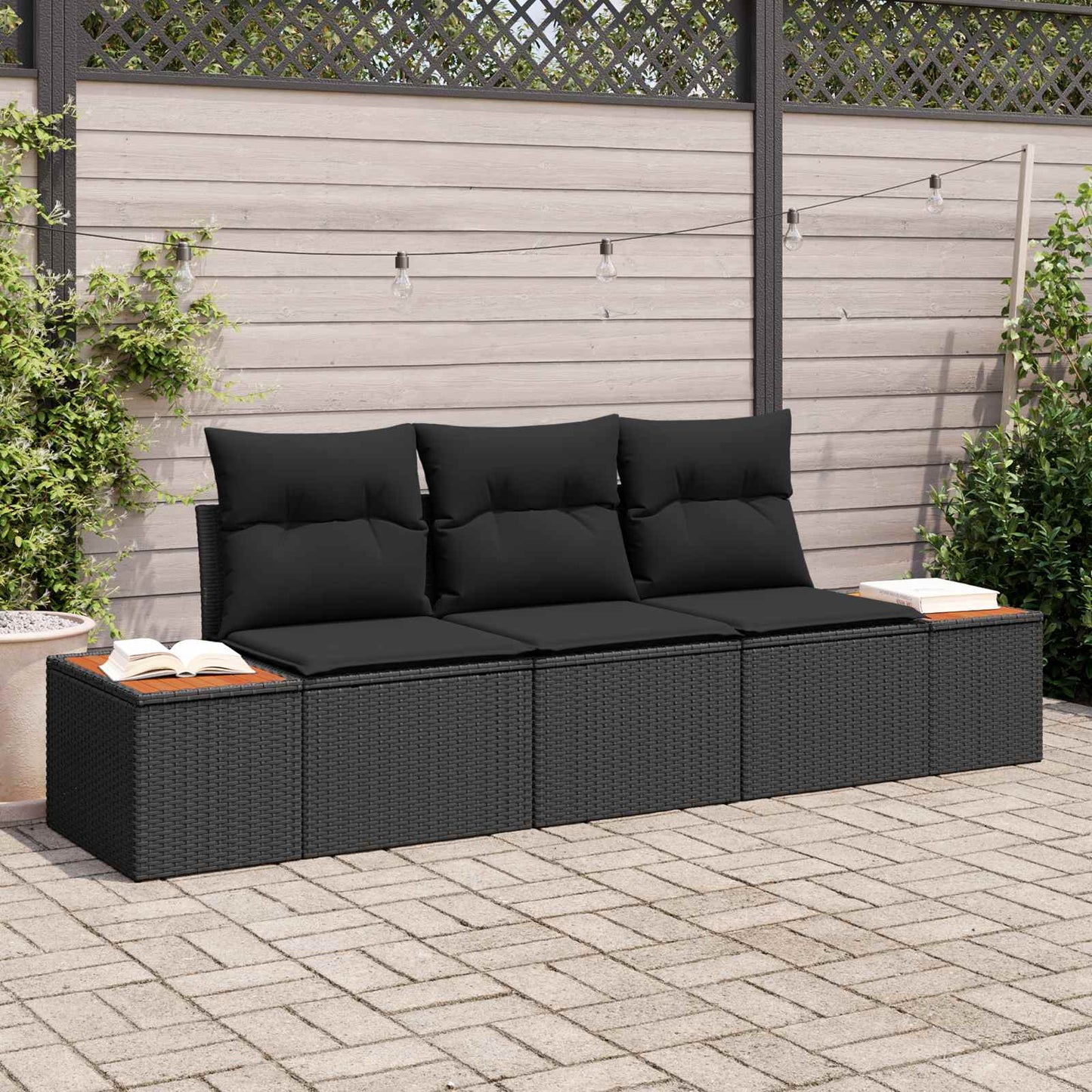 Set de canapele pentru grădină cu pernă 3 pcs Negru Rattan poli