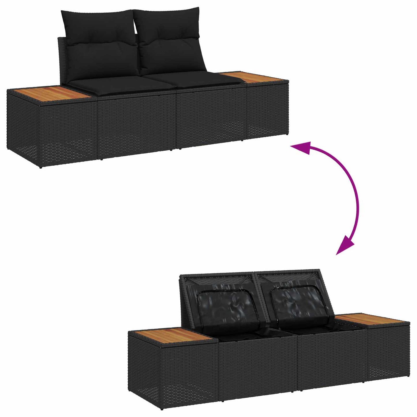 Set de canapele pentru grădină cu pernă 3 pcs Negru Rattan poli