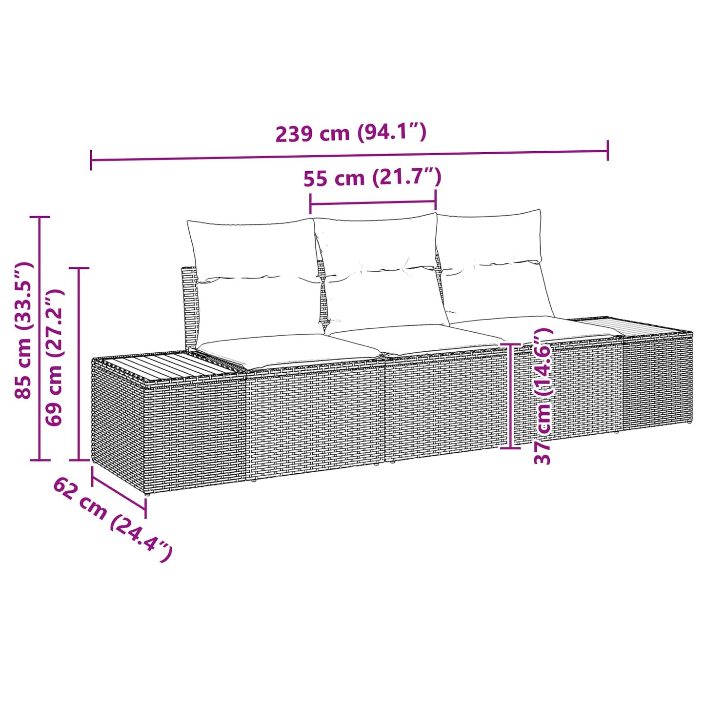 Set de canapele pentru grădină cu pernă 3 pcs Negru Rattan poli