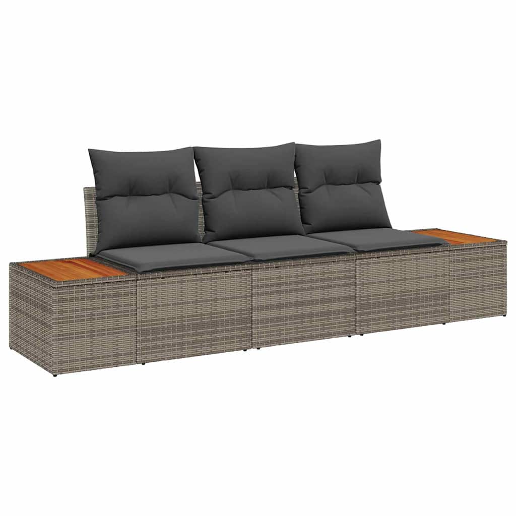 Set de canapele pentru grădină cu pernă 3 pcs Gri Rattan poli