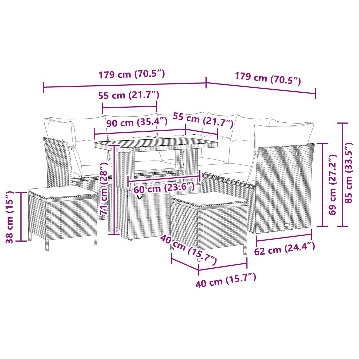 Set de canapele pentru grădină 8 pcs Negru poliratan