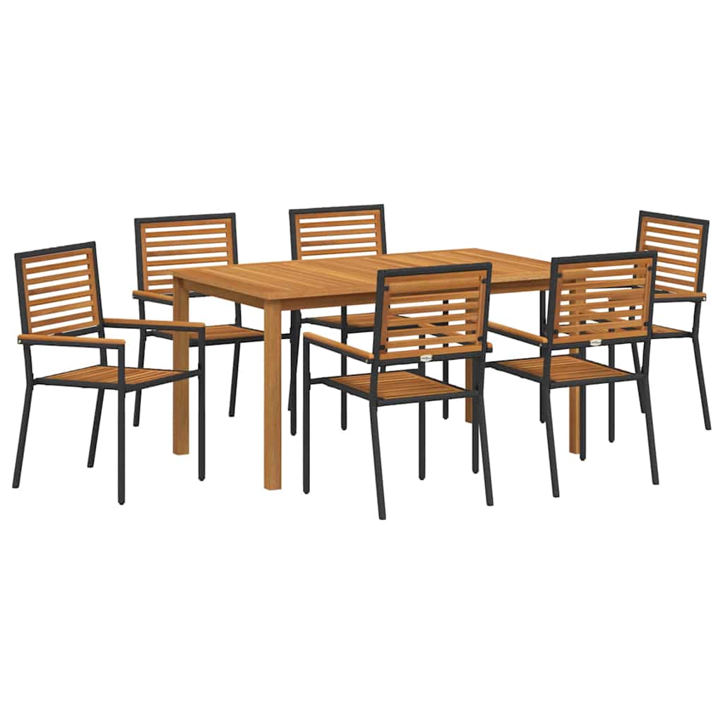 Set de masă pentru grădină 7 pcs Negru Lemn Solid de Acacia