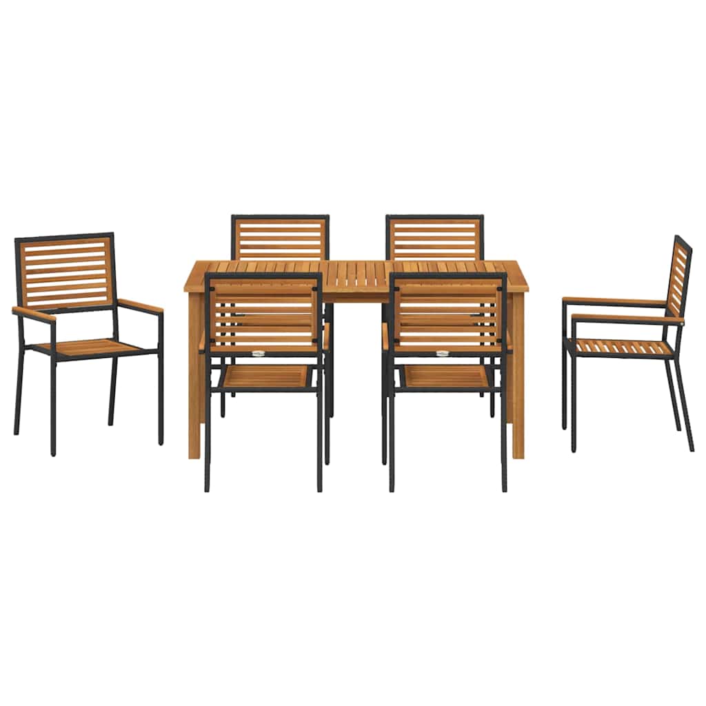 Set de masă pentru grădină 7 pcs Negru Lemn Solid de Acacia