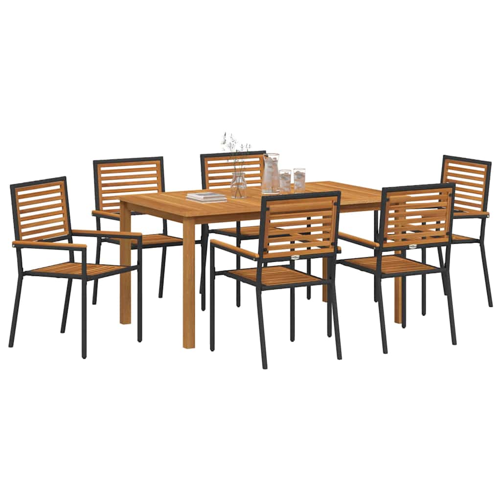 Set de masă pentru grădină 7 pcs Negru Lemn Solid de Acacia