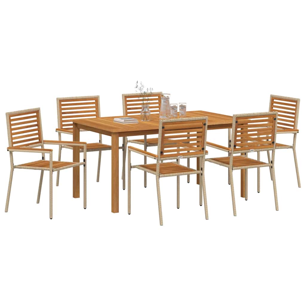 Set de masă pentru grădină 7 pcs Bej Lemn Solid de Acacia