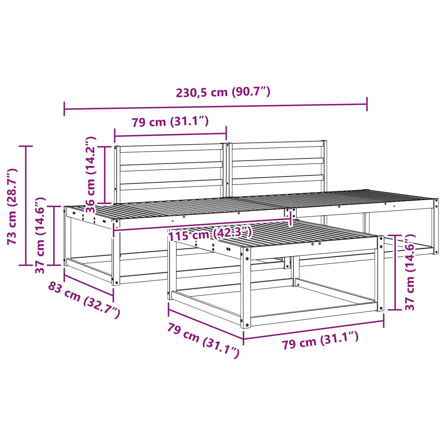 Set de canapele de exterior 3 Bucată natural