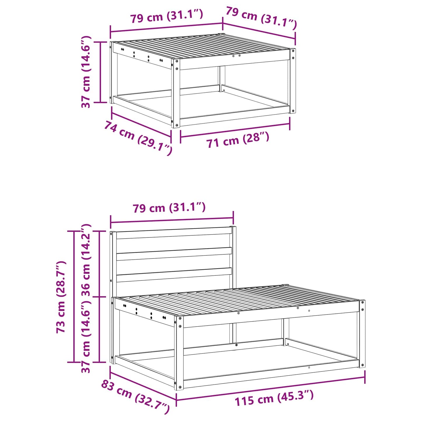 Set de canapele de exterior 3 Bucată natural