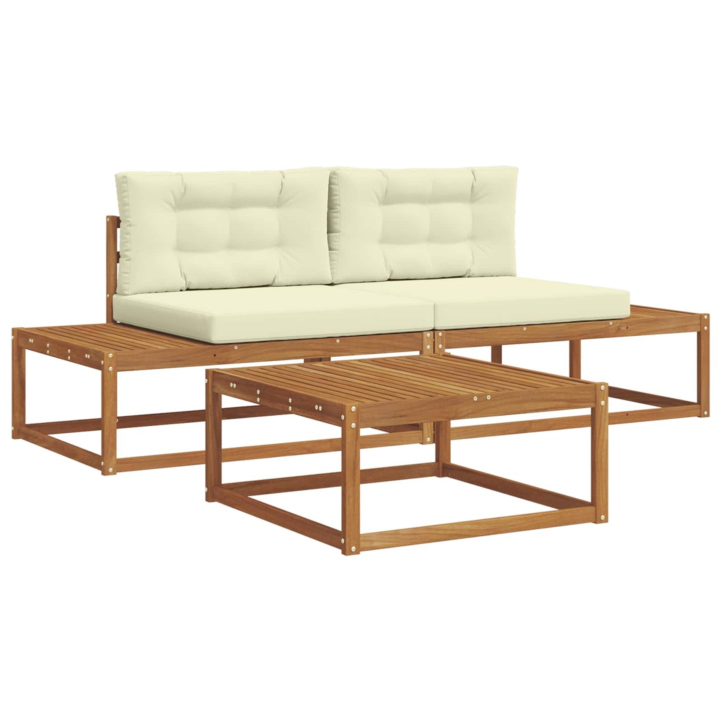 Set de canapele de exterior cu pernă 3 Bucată Natural și Crem