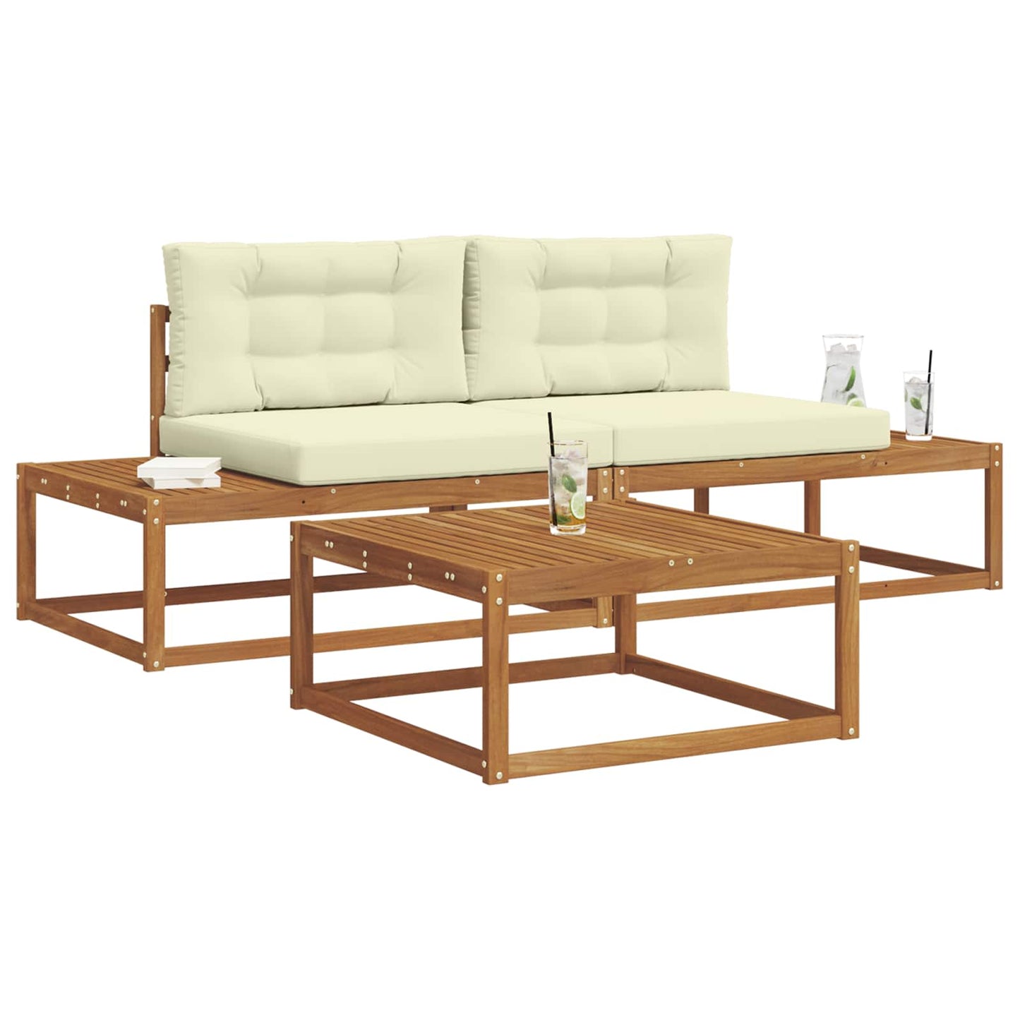 Set de canapele de exterior cu pernă 3 Bucată Natural și Crem