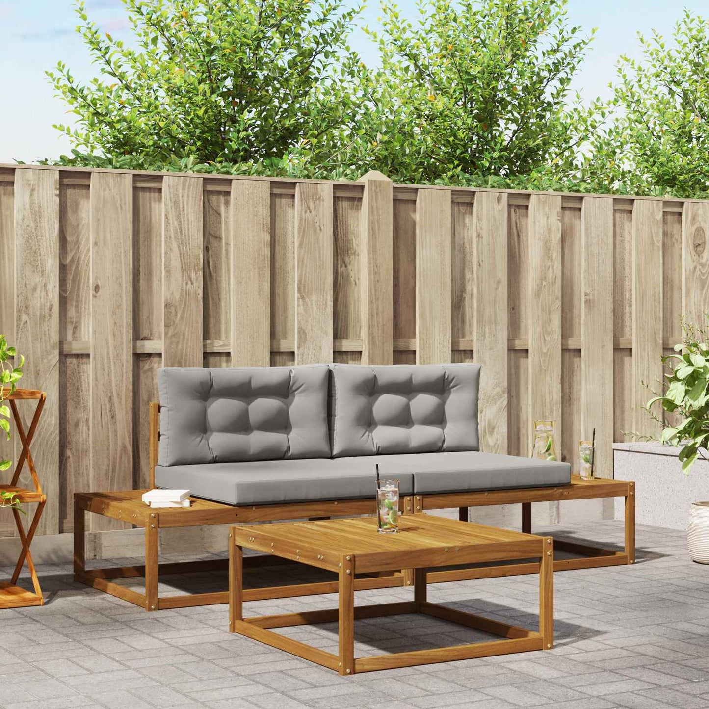 Set de canapele de exterior 3 Bucată Gri natural și deschis