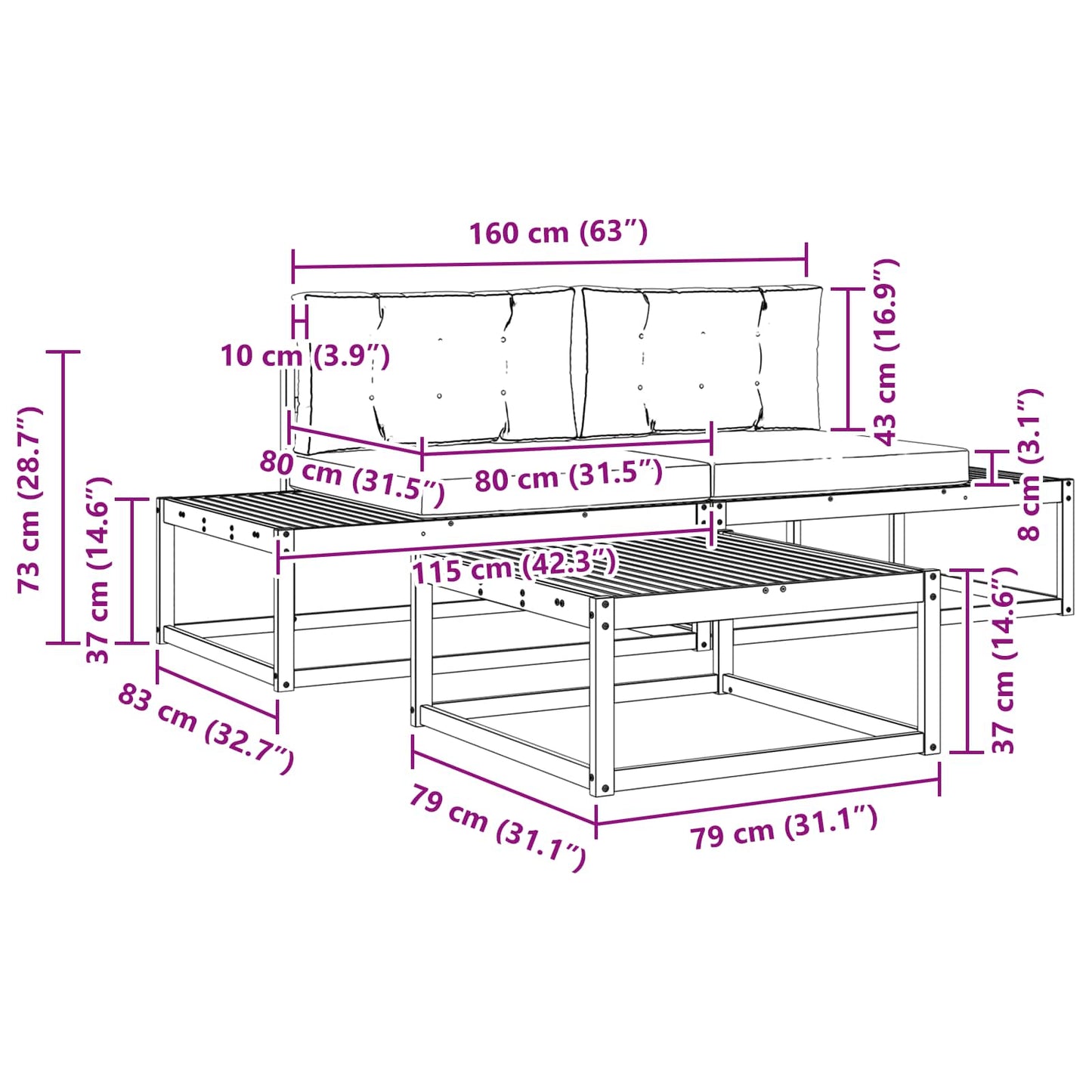 Set de canapele de exterior 3 Bucată Gri natural și deschis