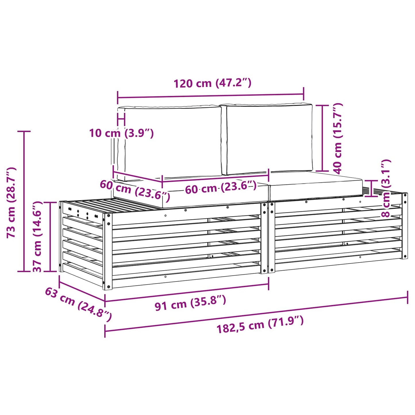 Set de canapele de exterior 2 Bucată Gri natural și deschis