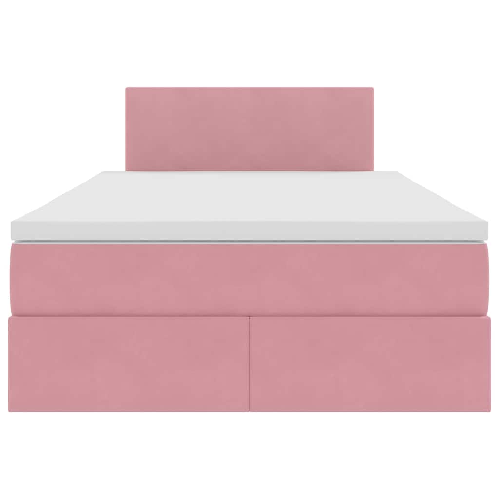 Pat cu storage cu saltea cu headboard Roz 120 x 200 cm Catifea