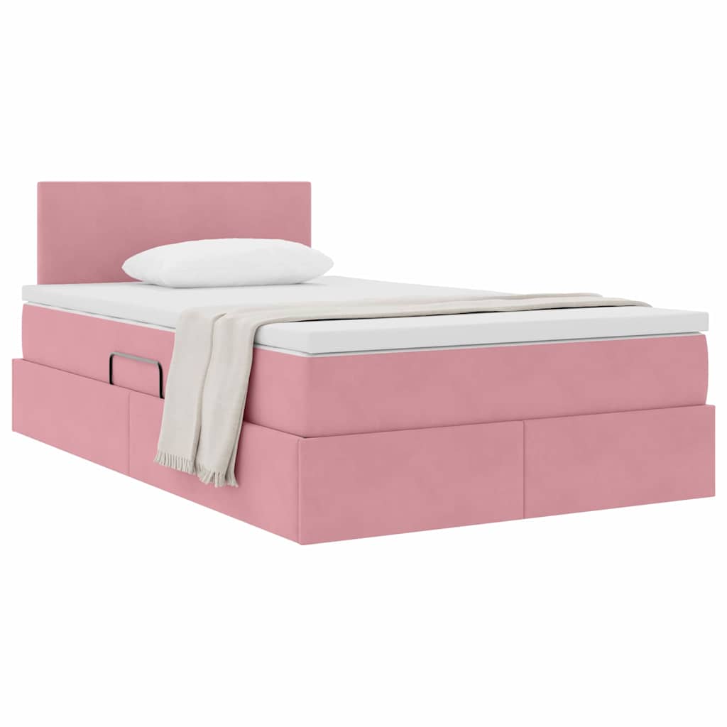 Pat cu storage cu saltea cu headboard Roz 120 x 200 cm Catifea