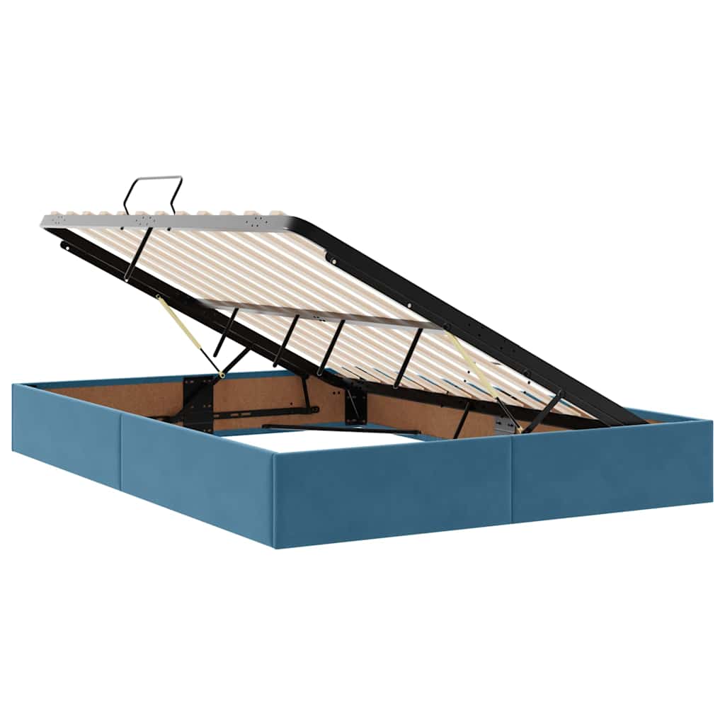 Pat cu storage cu saltea Albastru închis 140 x 200 cm Catifea