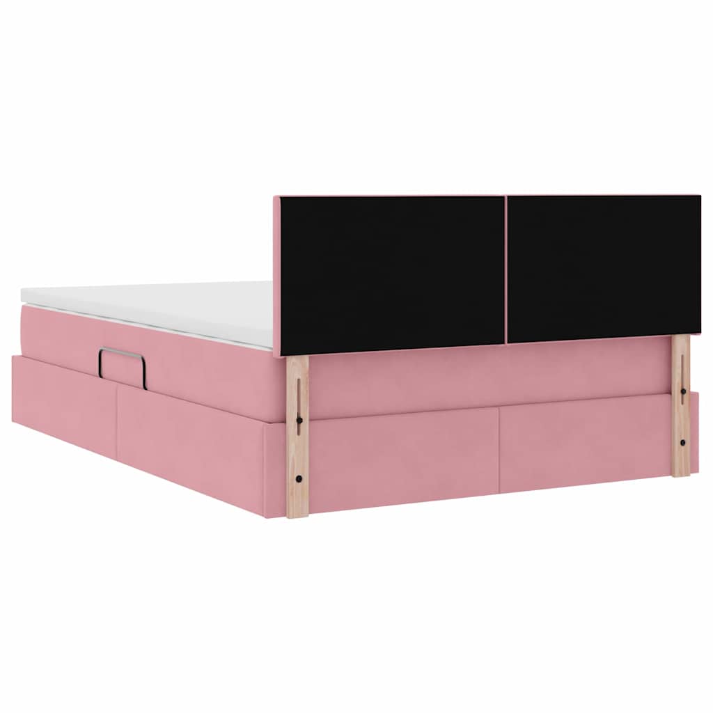 Pat cu storage cu saltea cu headboard Roz 140 x 200 cm Catifea