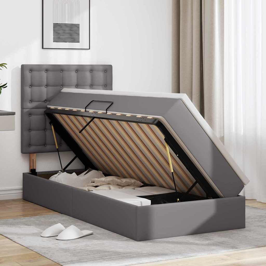 Pat cu storage cu saltea Gri 90 x 190 cm Piele artificială