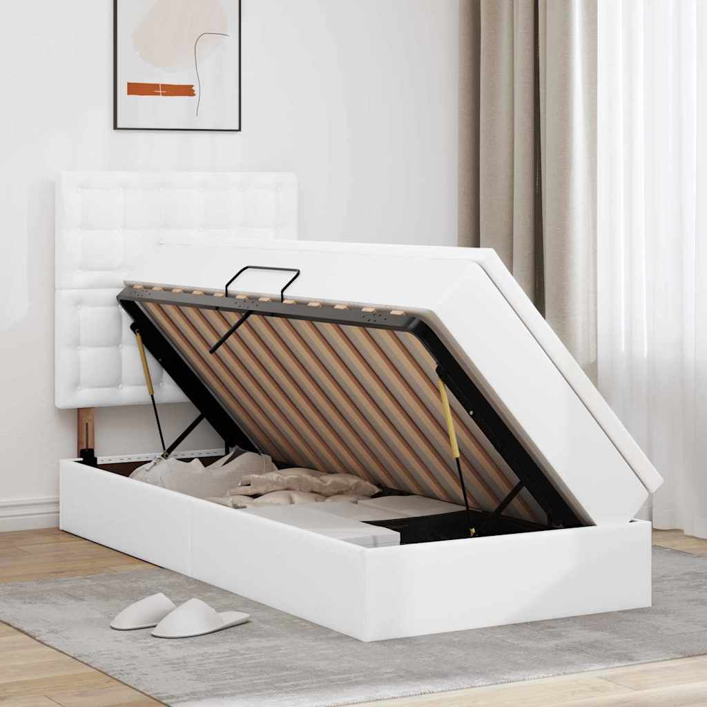 Pat cu storage cu saltea Alb pur 90 x 200 cm Piele artificială