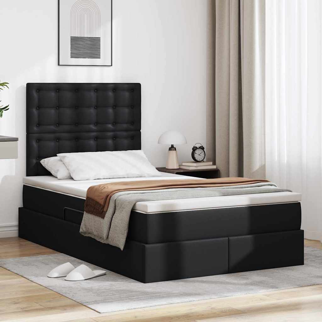 Pat cu storage cu saltea Negru 120 x 190 cm Piele artificială