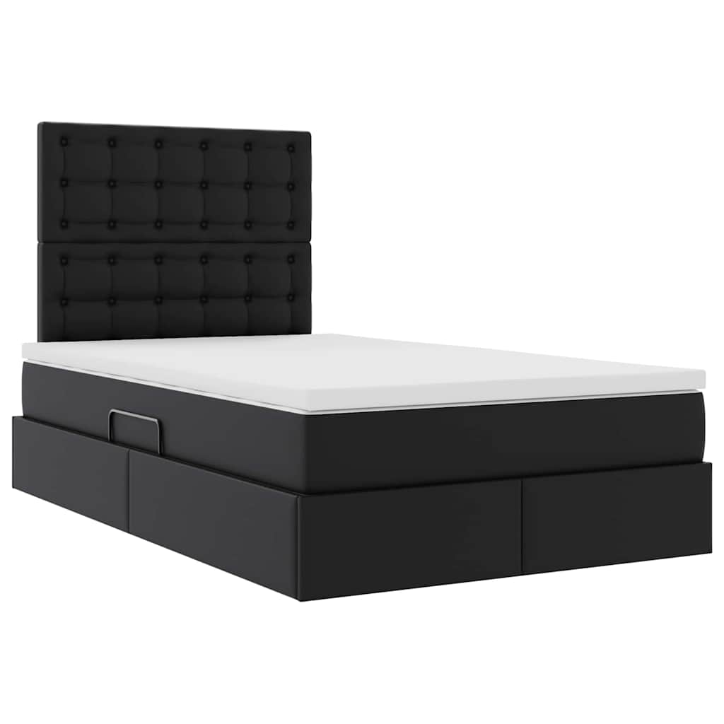 Pat cu storage cu saltea Negru 120 x 190 cm Piele artificială