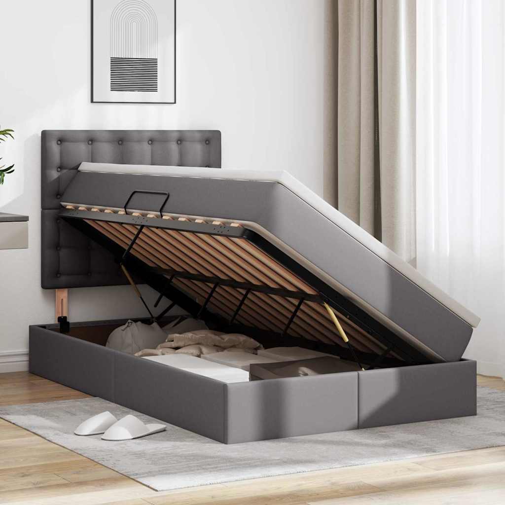 Pat cu storage cu saltea Gri 120 x 190 cm Piele artificială