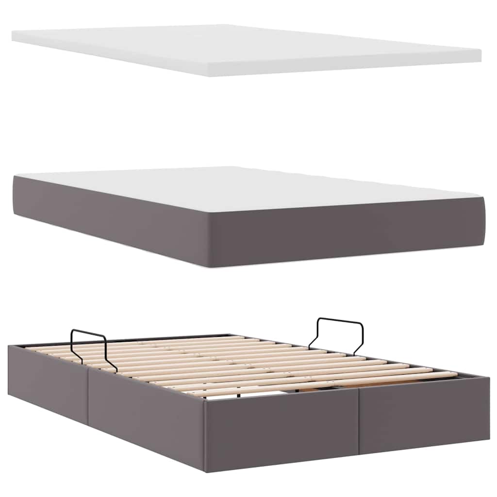 Pat cu storage cu saltea Gri 120 x 200 cm Piele artificială