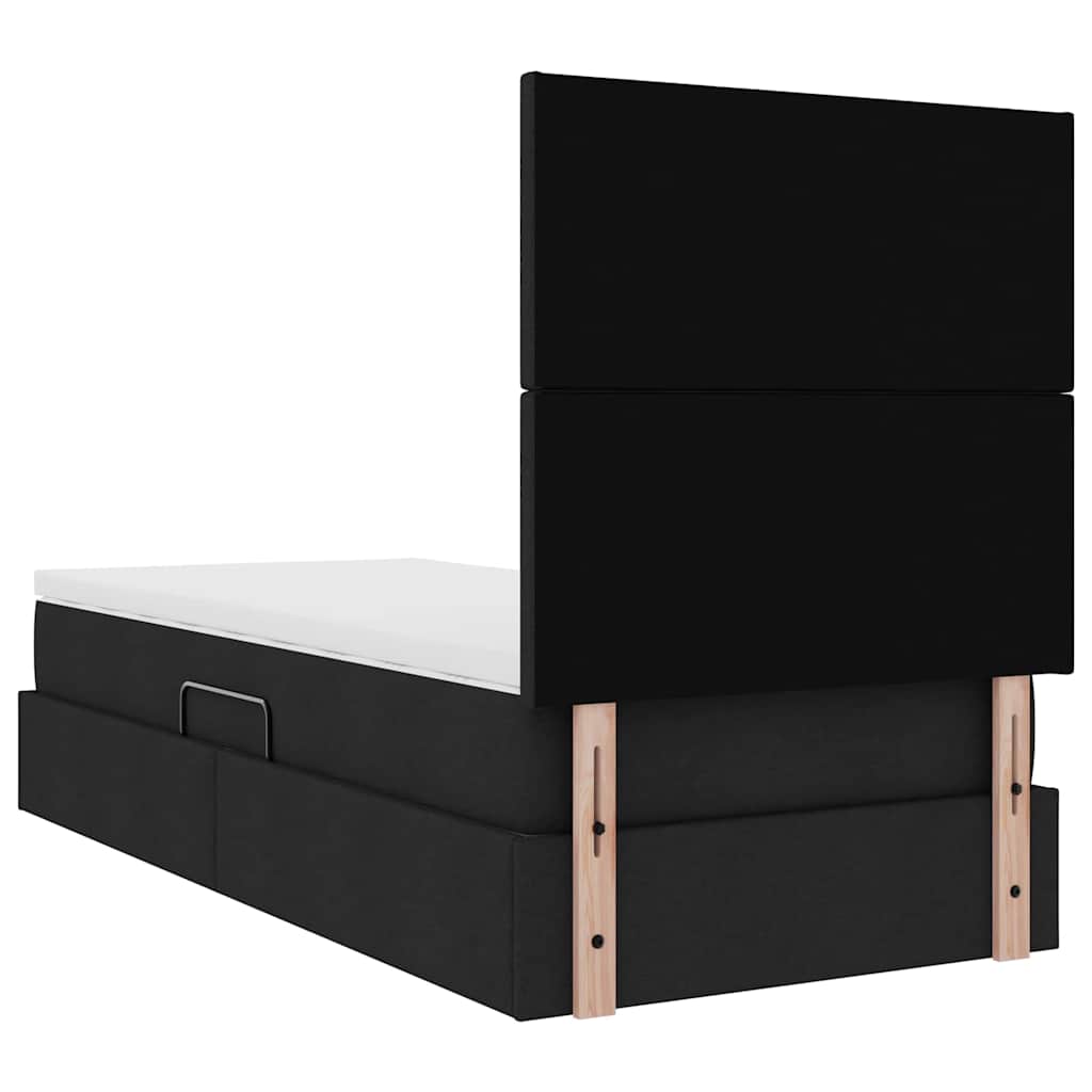 Pat cu saltea și spațiu de depozitare Negru 100 x 200 cm