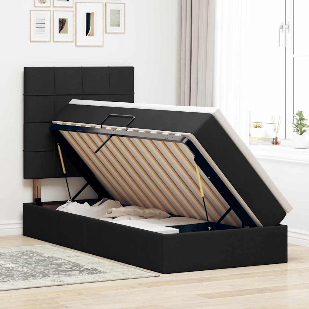 Pat cu saltea și spațiu de depozitare Negru 100 x 200 cm