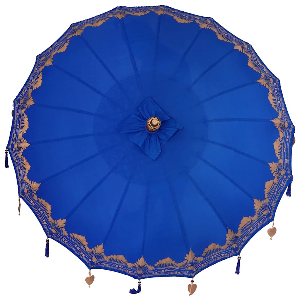 Parasol Balinez 260 albastru 180-190 cm Bumbac și lemn masiv