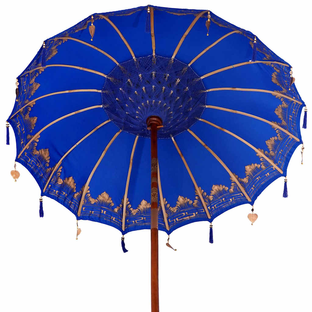 Parasol Balinez 260 albastru 180-190 cm Bumbac și lemn masiv
