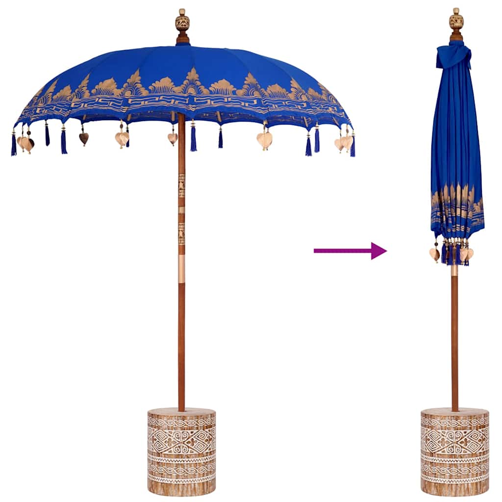 Parasol Balinez 260 albastru 180-190 cm Bumbac și lemn masiv