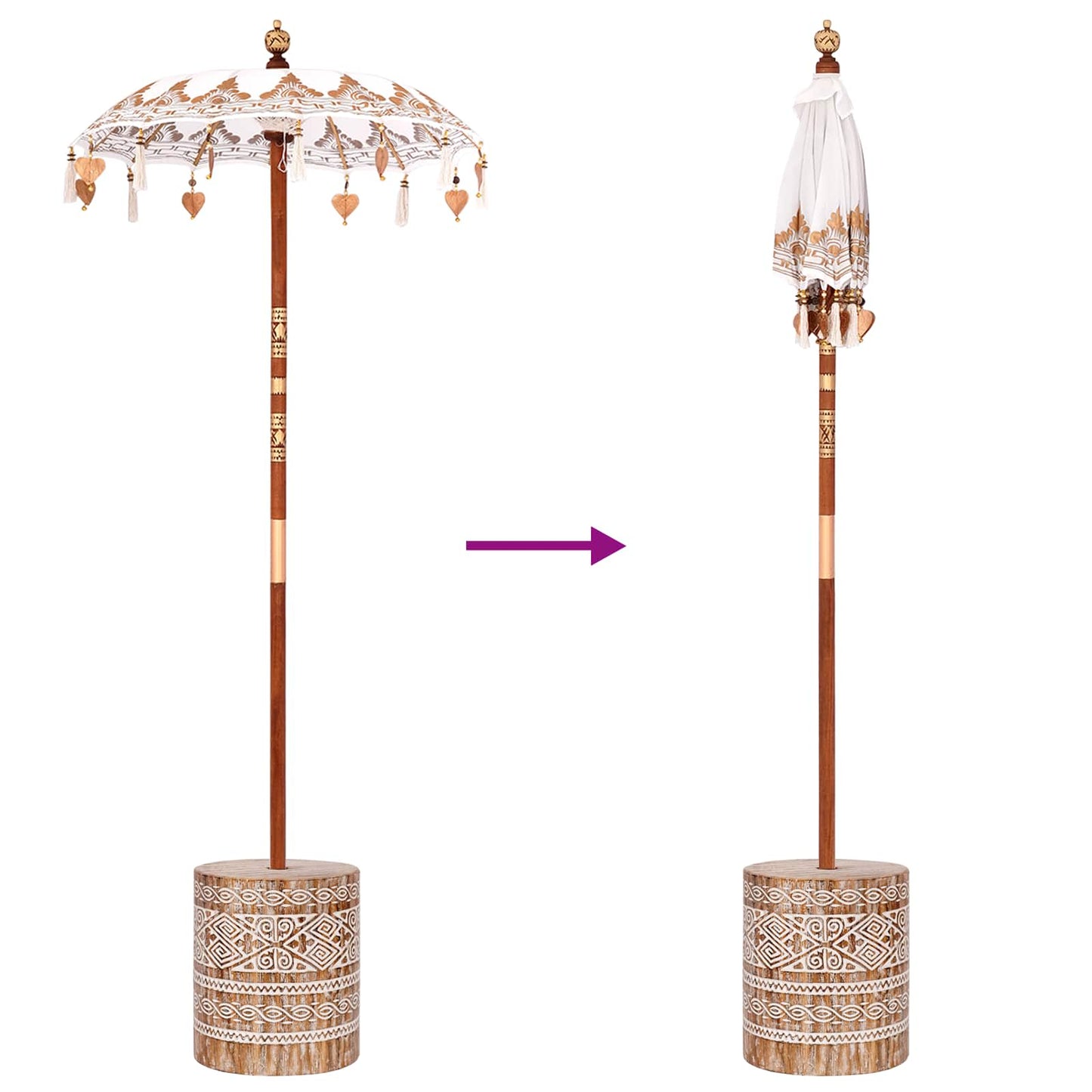 Umbrela balineză cu bază Crem 95 x 95 x 260 cm