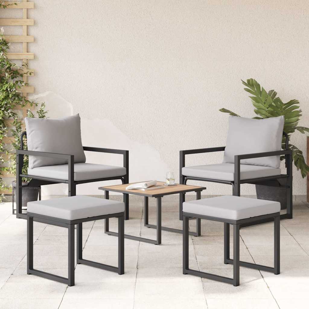 Mobilier de grădină cu pernă 4 pcs Gri deschis Poliester