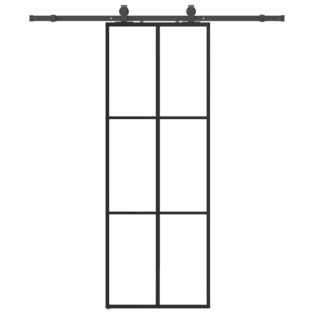 Ușă glisantă cu set de feronerie neagră 76x205 cm Sticlă ESG