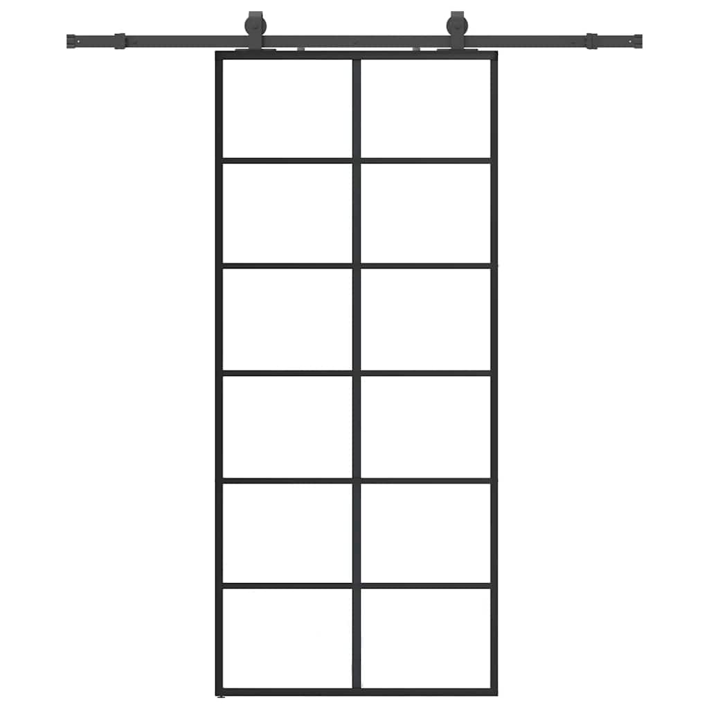 Ușă glisantă cu set de feronerie neagră 90x205 cm Sticlă ESG