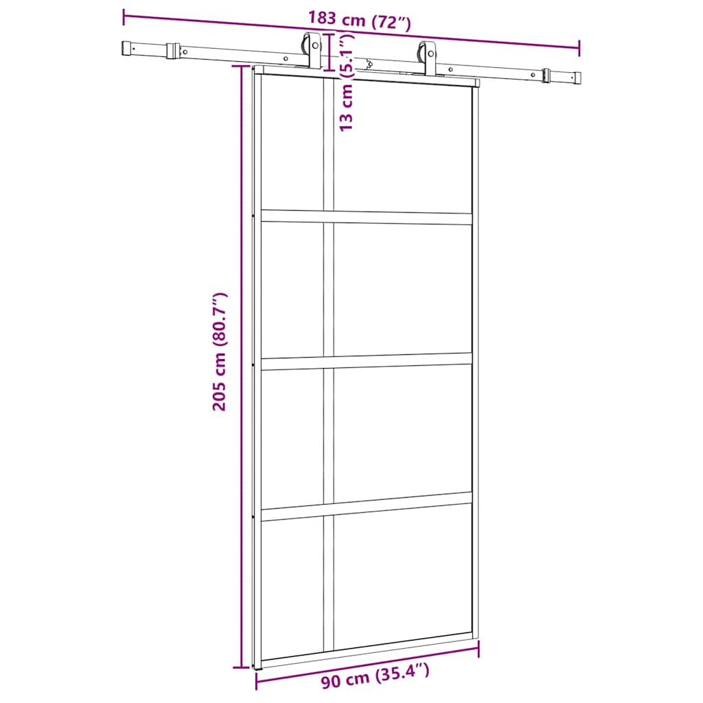 Ușă glisantă cu set feronerie neagră 90x205cm sticlă securizată
