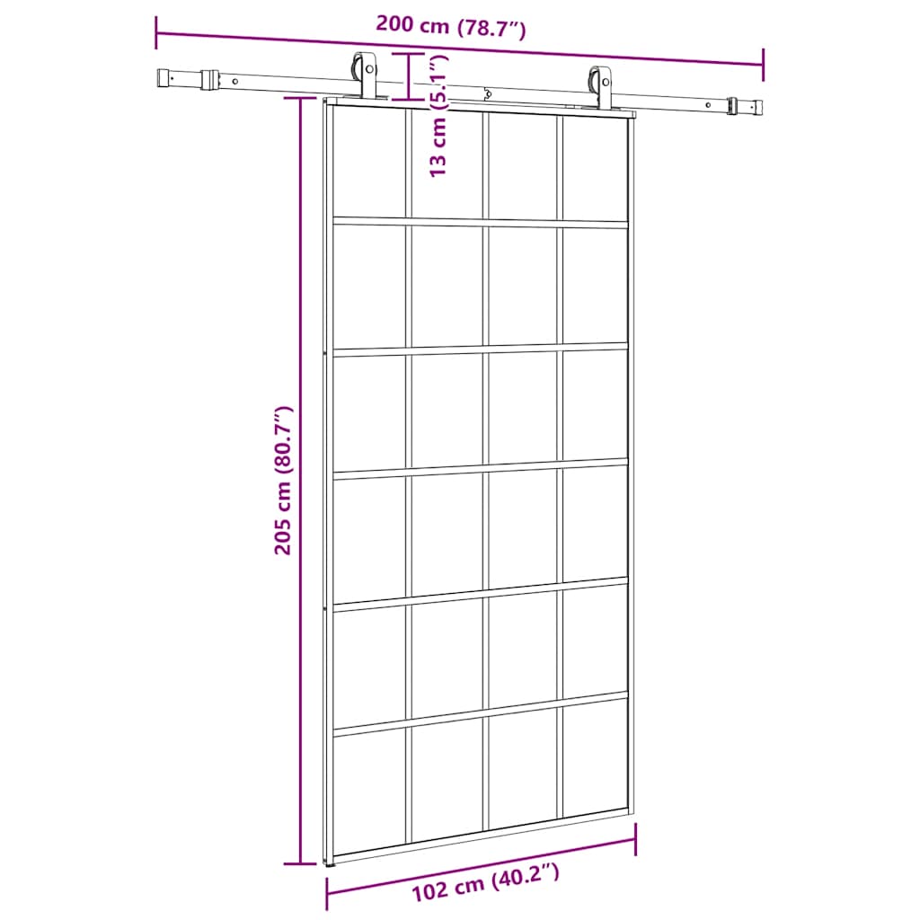 Ușă glisantă cu set de feronerie neagră 102x205 cm Sticlă ESG