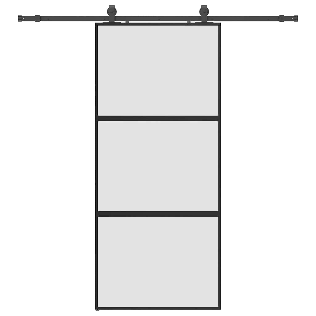 Ușă glisantă cu set feronerie neagră 90x205cm sticlă securizată