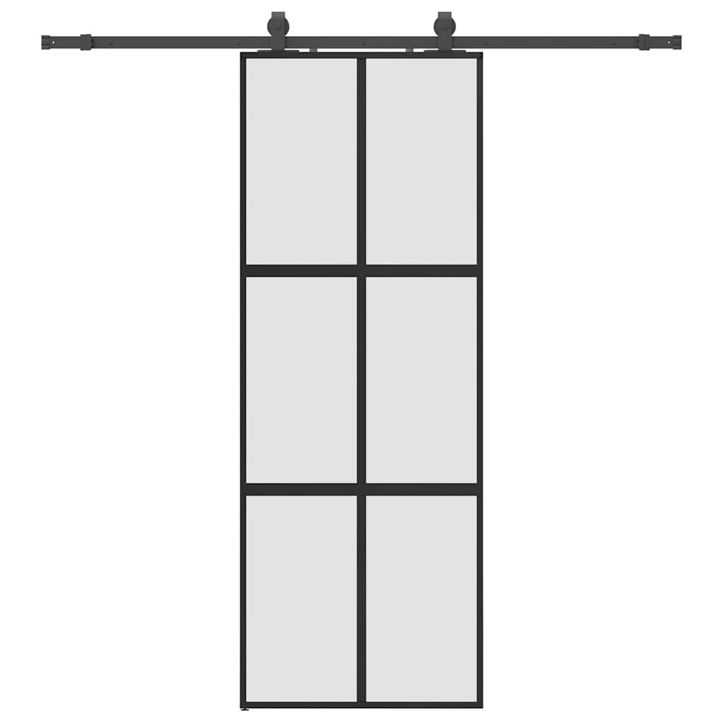 Ușă glisantă cu set feronerie neagră 76x205cm sticlă securizată