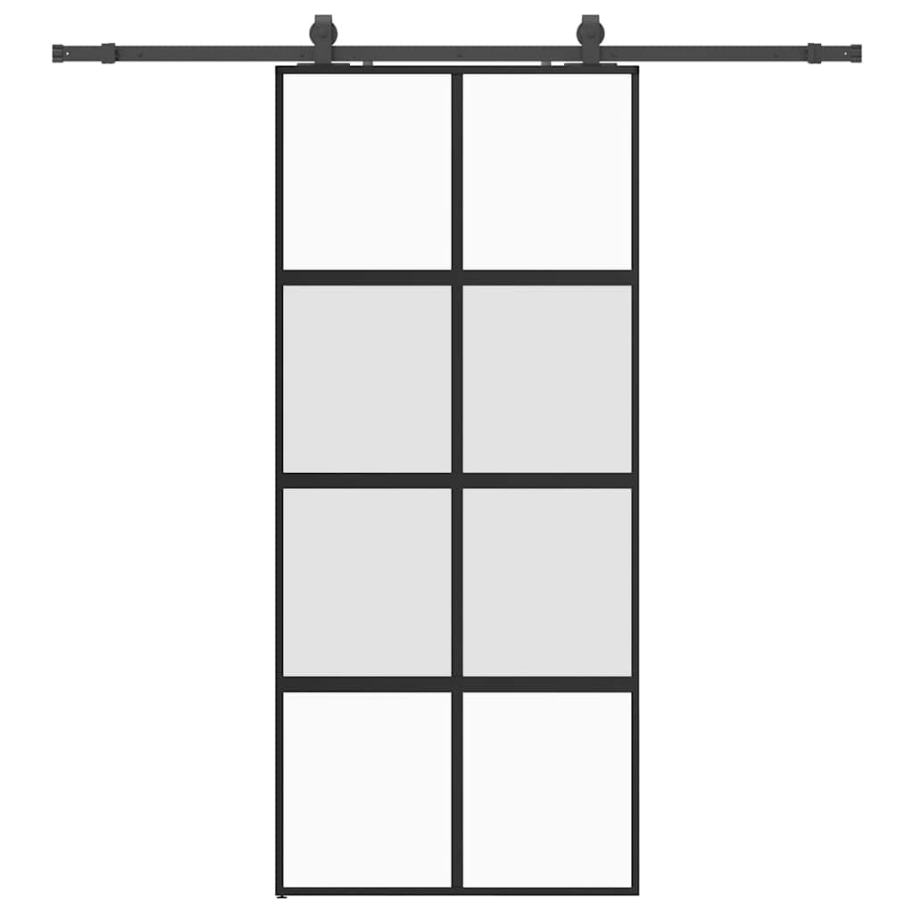 Ușă glisantă cu set feronerie neagră 90x205cm sticlă securizată